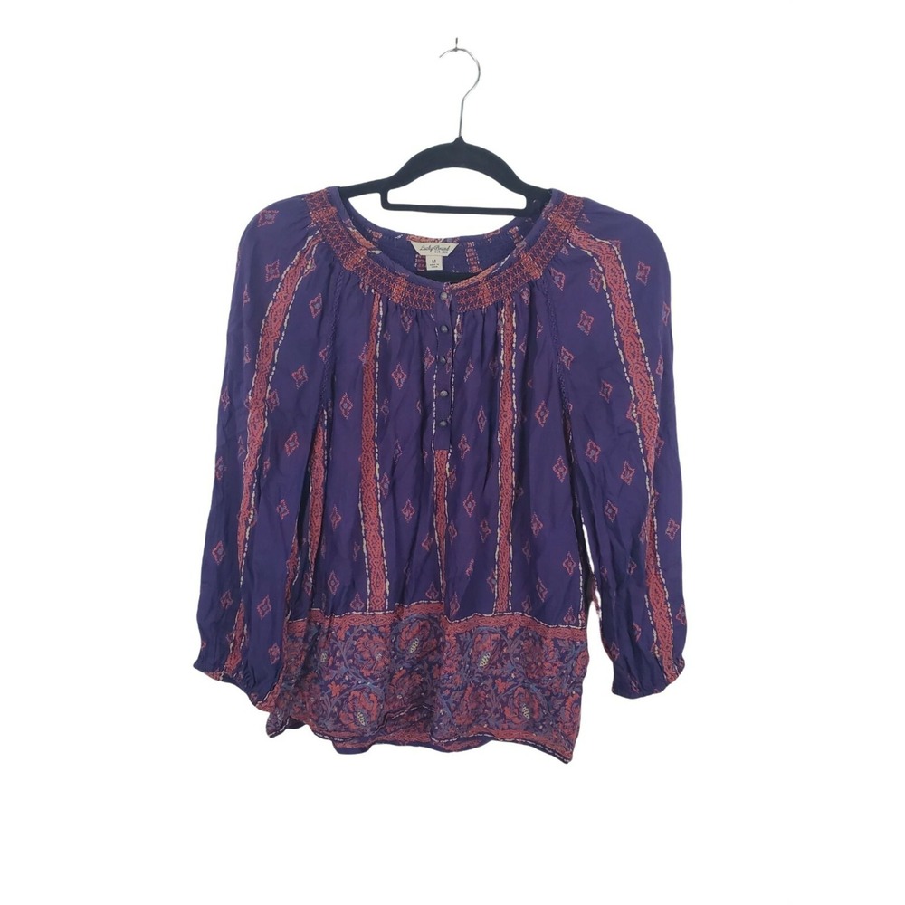 Lucky Brand Blouse Medium Long Sleeve Purple Boho Cottage Core